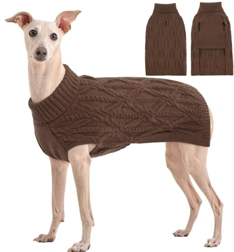 Kuoser Varm hundtröja, hundtröja för små hundar, polotröja, stora hundar, fleece-hundtröja, medelstora hundar, brun, L