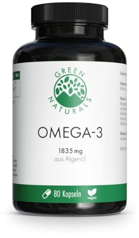 Vegane Omega 3 Kapseln - Hochdosiert: 3336 mg Algenöl mit EPA, DHA & DPA - 80 Kapseln (20 Tage) - Apothekenqualität - Green Naturals®