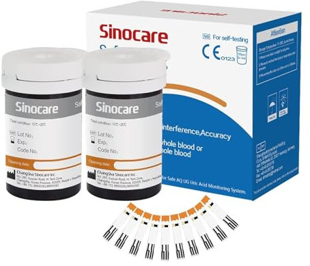 Sinocare Tiras Prueba para Ácido Úrico, 50 x Tiras Reactivas, Solo para Safe AQ UG Ácido Úrico