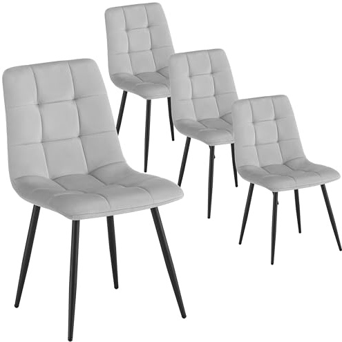 Deuline Esszimmerstühle Essstühle Esszimmerstuhl Samt Metallbeine Polsterstuhl Stühle Milano 4er-Set Hellgrau 521255