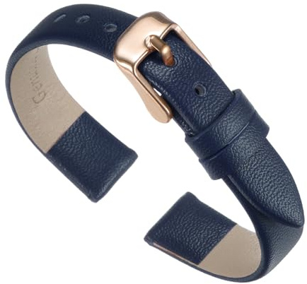 QUARKZMAN Bracelet de Montre en Cuir Véritable Bleu Foncé 16mm Largeur