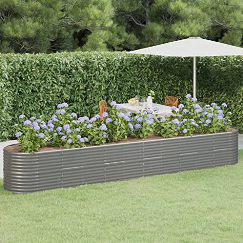 puraday Jardinière surélevée pour jardin 440 x 80 x 68 cm - Jardinière pour terrasse, potager - Spirale d'herbes - XXL - En métal - Jardinière surélevée en acier - Grand parterre de jardin - Gris