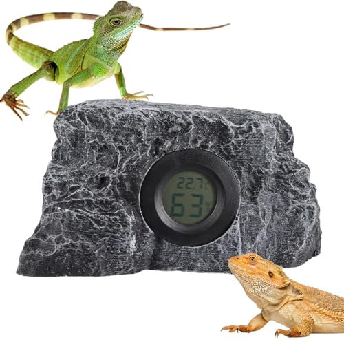 Dtaigou Reptilien-Thermostat, Reptilien-Thermograf und Luftfeuchtigkeitsmesser, Luftfeuchtigkeitsmesser, Tank-Thermograph, Aquarium mit Felsen-Design, Thermograph-Hygrometer, Reptilienbecken-Zubehör