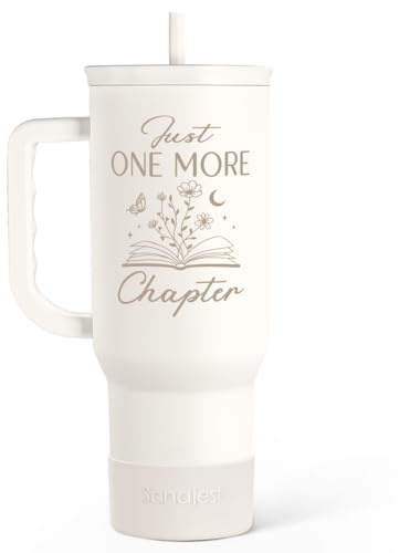 Book Lover Gifts for Women, Just One More Chapter Tumbler with Handle, Stainless Steel Insulated Coffee Travel Mug Cup, Gifts for Women Girls Bookworm on Christmas Birthday, 40oz