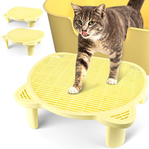 Bartuke Rampe Réglable pour Chat, Boîte à Litière surélevée, Double Piège à Litière avec Filtre Fonction, Rampe pour Litière de Chat, Parfait pour Petits et Vieux Chats, Nettoyage Facile (Jaune)