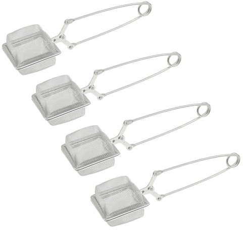 Lot de 4 passoires à thé carrées - Filtre à thé à mailles fines - Passoire à thé fine - Attrape-gouttes - Panier à thé - Infuseur à thé - Pince à thé en maille - Acier inoxydable - Argenté MAGICLULU