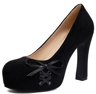 elerhythm dam Mary Jane stängd tå elegant gotiska punk pumps söt båge plattform höga klackar skor, svart, 38 EU