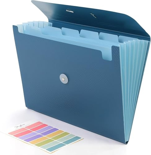 SKYDUE Carpeta de documentos A4, 7 compartimentos, goma elástica, organizadora para oficina, escuela y hogar (azul)