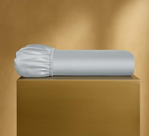 Seralino Mako Satin Spannbettlaken 180x200cm Baumwolle Grau Blau | 100% Bio Baumwolle Leinentuch 180x200| weiches Spannbetttuch 180x200| Spannbettlaken 180x200cm Boxspringbett (bis 30cm Steghöhe)