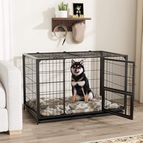 VOWNER Hundekäfig Hochbelastbar, 3 Türen Hundebox, 93 x 56 x 60 cm, für kleine und mittelgroße Hunde, 2 abnehmbare Türen mit Herausnehmbares Bodenschale, M Gitterbox für Zuhause, Schwarz