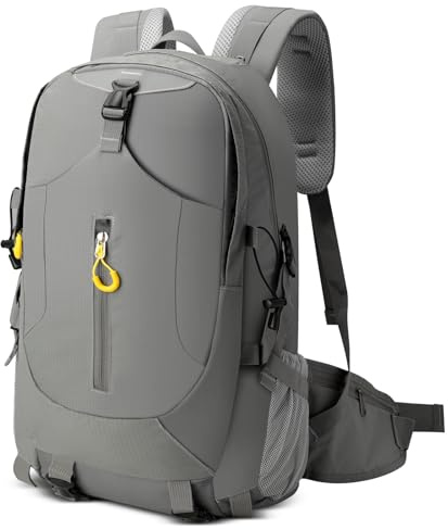 Cozary Zaino Trekking 40L Impermeabile, Da Viaggio Leggero Traspirante, Bretelle Regolabili, Zaino da Trekking per Hiking, Escursione, Viaggio - Uomo e Donna, Grigio