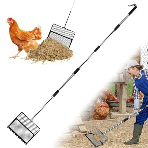 175 cm kycklingspade, 4-i-1 justerbar kycklingbagskopa, kycklinghus tillbehör för rengöring silskyffel för hönshus separation av kot och skräp av sand, kycklingströ, spade tillbehör