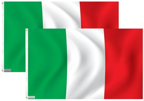 Fontee® 2 pezzi [Bandiera Italiana] [90X150cm] [Colori vivaci] [Resistente allo sbiadimento UV] [Intestazione tela] [Doppia cucitura] [Anelli di tenuta in ottone spesso]