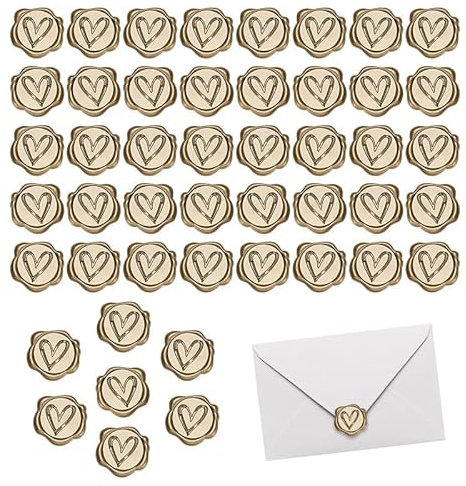 HMCEY 50 Pièces Autocollant Sceau de Cire Coeur,Cachet de Cire Autocollant Mariage,Sceau Enveloppe de Cire Adhésif,Wax Seal,Stickers Enveloppe Cire,Timbre de Cire à Cacheter pour Invitation, Cadeau