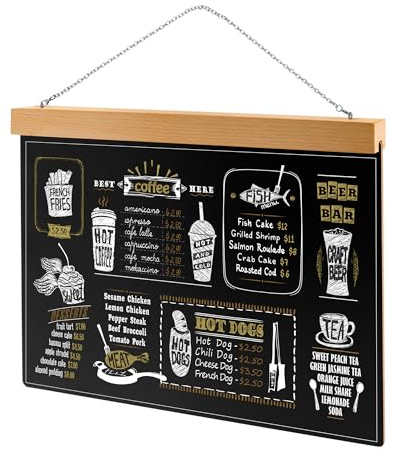 WeeGoo A3 Hanging Blackboard Sign with Chain, 42×29.7 cm Double Sided Erasable Hanging Chalkboards, Wooden Acrylic Black Chalkboard Message Board Sign for Wall Store Office Memo Messages