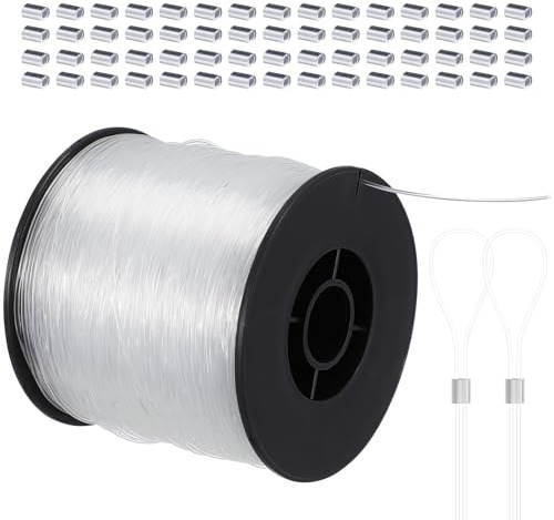 Gadpiparty Cordón para Colgar Cuadros de Nailon Transparente 080 MM 200 Metros 60 Piezas de Accesorios de Aluminio Cuerda para Colgar Marcos de Fotos y Manualidades Hogar y Oficina