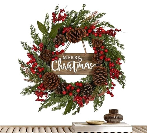 Corona Natalizia Da Esterno,Finto 50 Cm Decorazioni Per Feste Con Bacche - Corona Natalizia Da Porta d'Ingresso,Per Vacanza Compleanno Feste Uffici Casa Camera Dormitorio Appartamento Quotidiano