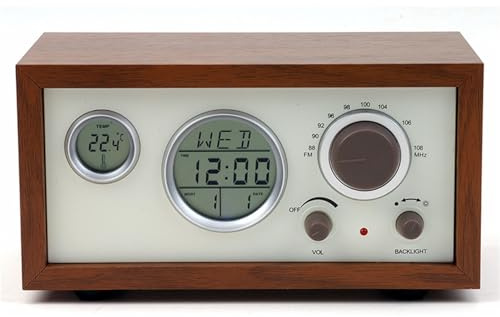 Retro väckarklocka Digital radioklocka, FM-radio i trä Träram Handgjorda dekorativa digitala radioklockor Snooze Temperatur 12/24-timmarsvisning