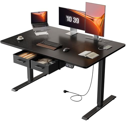 Precision Synergie 120x80cm Electric Standing Desk, 2 Drawers, Power Outlet | Height Adjustable Sit Stand Desk, 72-117 cm, 2 Memory Smart Pannel, Equipped with 3 USB Ports, Ideal for Home Office, Black