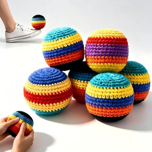 Wonlonda Knitted Footbags Set of 6 Colorful Crochet Foot Bag Kick Balls for Adults and Beginners Indoor Outdoor Games, Party Favors and Group Play