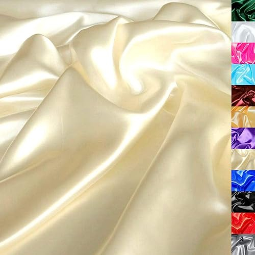 TOLKO 1m Glanz Satin Stoff Meterware als Modestoff Dekostoff Kostümstoff Gardinenstoff Vorhangstoff Hochzeitsstoff | Glitzer Satinstoffe zum Nähen Dekorieren | Nähstoffe 150cm breit (Creme)