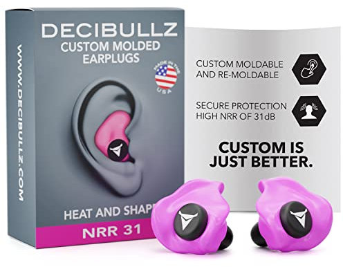 Custom Molded Earplugs, 31dB Highest NRR, Comfortable Hearing Protection for Shooting, Travel, Swimming, Work and Concerts (Pink)