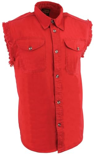 Milwaukee Leather Chemise en jean légère DM1002 pour homme, noire, coupe effilochée sans manches