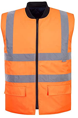 Portwest S469 Varningsväst med God Tejpade Sömmar Dubbel Pu-Belagd Vändbar | Orange, 4XL, EN ISO 20471 Klass 2, EN 343, 4 Fickor, Normal Passform, Unisex, Polyester, 300D Oxford, Reflekterande Band