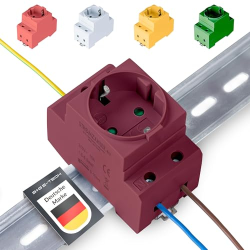 Schuko Steckdose [GS16] für Hutschiene 16A 230V 2P+E - Einbausteckdose für Verteilereinbau, Schaltschrank Zählerschrank Schutzkontaktsteckdose für 35mm DIN Trägerschienenmontage (Dunkelrot)