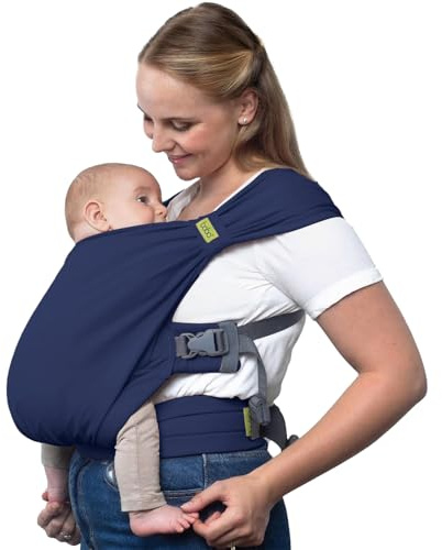Boba Bliss 2-in-1 Babytragetuch & Babytrage Neugeborene ab Geburt bis 16 kg - Ohne Binden & Knoten, Hüftfreundlich, Weich & Elastisch (Marineblau)