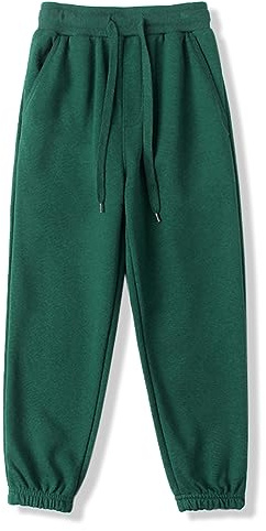BINIDUCKLING Boys Girls Plain Joggers, Drawstring Tracksuit Bottoms Classic Elasticated Cuff Jogging Pants Kids Casual School Trousers for PE Sports and Games (Green,130/6Years)