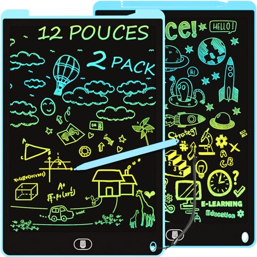 2 Pack 12 Pouces Tablette d'écriture LCD Colorée, Electight Enfants Tablettes Graphiques avec Fonction de Verrouillage & D'effacement, Jouet Educatif de Filles et Garçons, Bleu