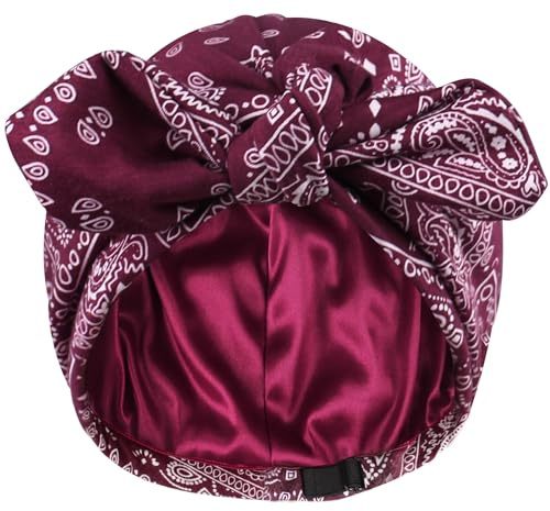 Ababalaya Satin Lined Beanies for Women Chemo Headwear Silky Lined Cotton Sleeping Cap (1, Red（Burgundy ）)