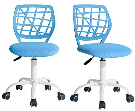 FurnitureR 2 Escritorio para Ordenador Modernas y Ajustables, Silla de Trabajo giratoria, sin apoyabrazos, Sala de Estudio para niños, Oficina en casa, Azul, Metal, 38.5CM x40CM x75-87CM, 2 Unidades