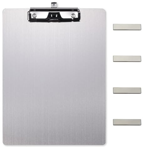 Banjiang Stainless Steel Magnetic Clipboards,Metal Clipboard with 304 Low Profile Clip,Black Board for Fridge,Cooking Recipe Splints,Message Board (9.2x12.5 Letter)