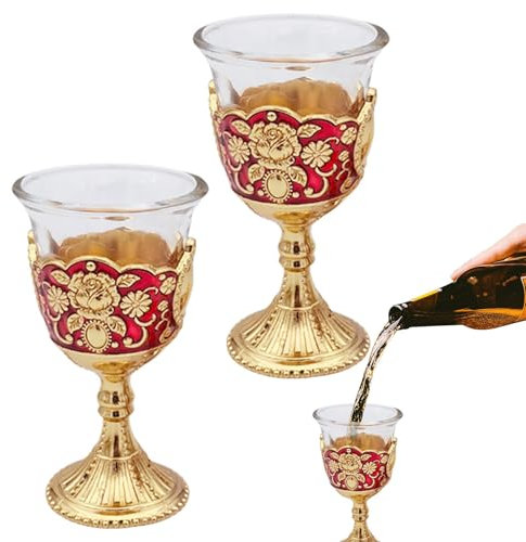 Farbige Glas-Wasserkelche, Palast-Stil, hohe Gläser, Retro-Weinbecher aus Metall für Zuhause, Büros, Küche, Hochzeit