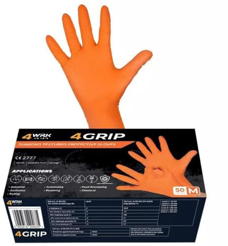 Unisex Nitrile Gloves Large & XL – Multipurpose Black & Orange Work Gloves, Powder Free, Latex Free Disposable Gloves, Heavy Duty Use (Orange, XL 1 Box)