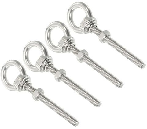 sourcing map M5 3/16x1.97 Stainless Steel Eye Bolts Threaded Screw Eyebolt Shoulder Ring with Nuts Washers for Lifting Hanging, 4 Set