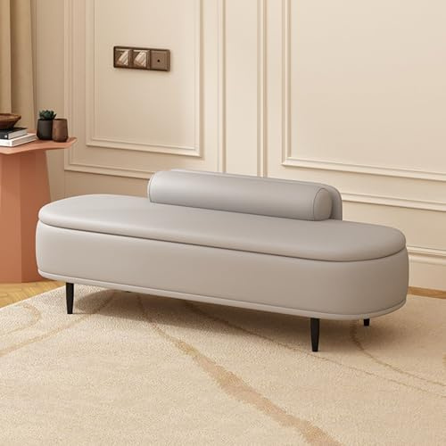Panca contenitore ottomana, Panca ingresso camera da letto, Pouf imbottito in pelle PU per camera da letto fine letto, con ampio spazio di archiviazione per soggiorno, ingresso, camera da letto(Light