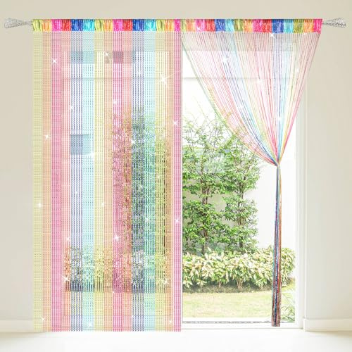 BEIMEIII Tenda a fili a pannello, 2 pezzi, 100 x 200 cm, con glitter, paravento con uccelli, decorazione per finestra, porta, soggiorno, camera da letto, ufficio (Muticolor)