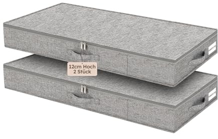 JUPELI 12cm Unterbettkommode,85x40x12 cm, Strukturverstärkung, Faltbare Aufbewahrungsbox aus Leinenstoff mit Deckel,für Kleidung, Decken, Bettzeug
