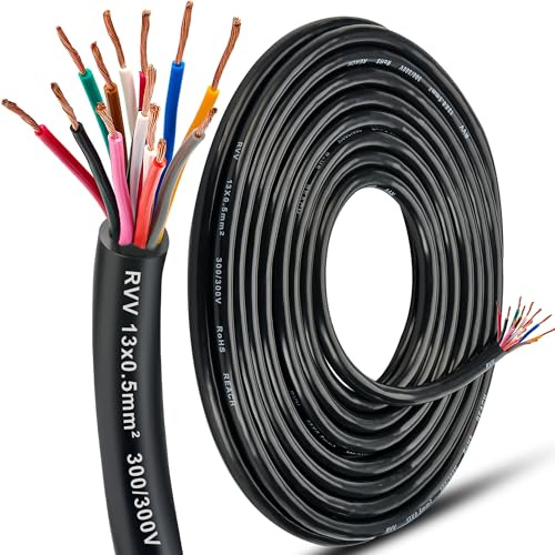 DARKGUARD Cable 13 Polos Remolque 0.5mm², 5M Cable Pilotos Remolque Coche 13 Hilos, 12V/24V Flexible Alambre de Cobre para Vehículo Caravana Camping y Luces LED, Aprobación RoHs Reach