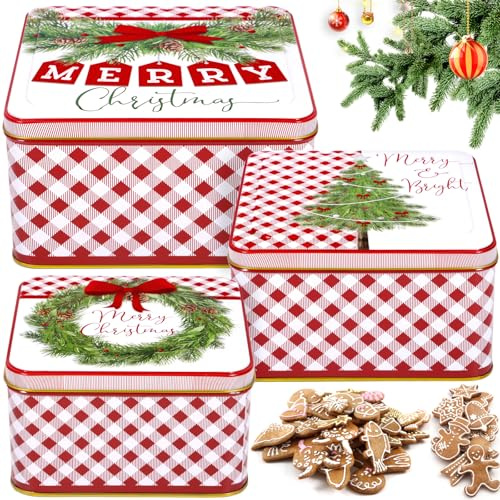 ZZXLOPEZ 3 Cajas Metalicas Navidad con Tapas, Cajas de Lata Navidad, Caja de Metal para Galletas Cuadrado, CajaS Metalicas Vintage, Latas de Galletas de Winter para Chocolate, Dulces, Aperitivos