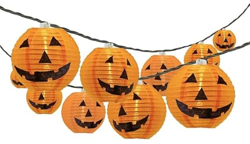 LP Divertissements Lot de 3 - Guirlande Lumineuse 10 lampions citrouilles Orange LED's 1. 8m