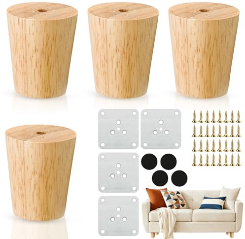 Aerzouser 4PCS Pieds de Meuble en chêne, Pieds de Table Robustes en Bois, Convient pour Les Cuisines, Les Salles de Bains, La Rénovation de Meubles et Les Projets de Bricolage (Droit 6 cm)