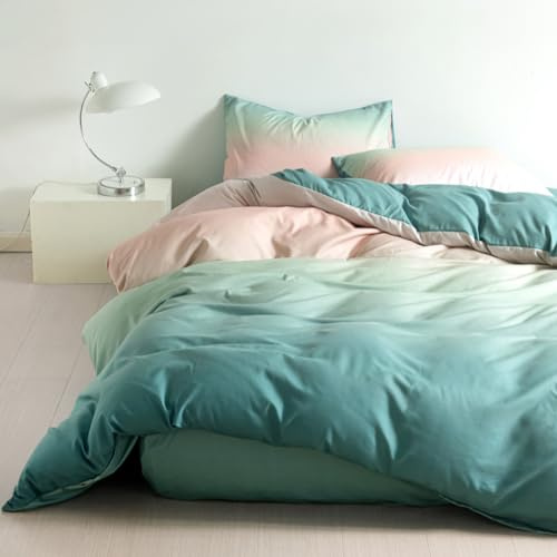 Soifox Juego de ropa de cama de 155 x 220 cm, color verde, microfibra, funda nórdica de 155 x 220 cm, con funda de almohada, no necesita planchado ni arrugas, funda nórdica moderna con cremallera
