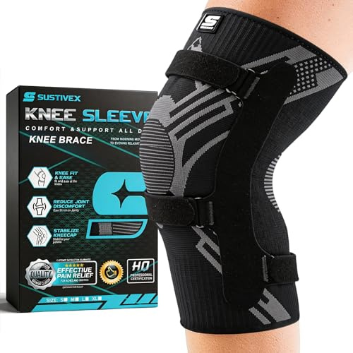 SUSTIVEX Rodilleras Deportiva, Ajustable Rodilleras de Compresión para Mujeres y Hombres, Con Estabilizadores laterales y Triple Presión con correas- Antideslizante,Correr-M