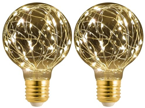 Terafeels 2 Piezas Bombillas LED E27 luz Calida, G80, 2W, 220-240V, 2700K, Cristal Gris, Bombillas Decorativas