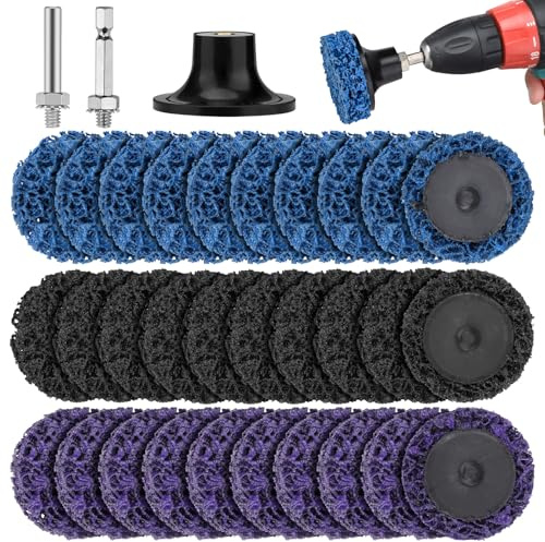 Disco abrasivo CSD, 30 unidades de discos de limpieza de 2 pulgadas, juego para amoladora angular con dos barras de tracción, disco de limpieza grueso para removedor de óxido, metal, madera, piedra
