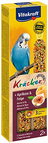 Vitakraft Kräcker, Knabberstangen für Wellensittiche, mit Aprikose und Feige, zur Schnabelpflege, ohne Zusatz von Zucker (1x 60g)
